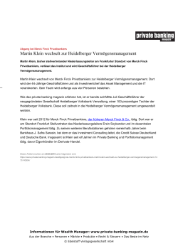 Martin Klein wechselt zur Heidelberger Vermögensmanagement