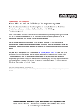 Martin Klein wechselt zur Heidelberger Verm&ouml;gensmanagement