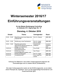 Wintersemester 2016/17 Einführungsveranstaltungen