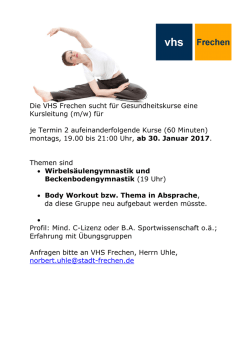 Die VHS Frechen sucht f&uuml;r Gesundheitskurse eine Kursleitung (m/w