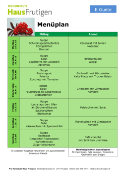 Menüplan - Pro Senectute Haus Frutigen