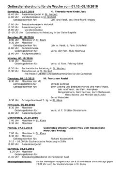 Gottesdienstordnung f&uuml;r die Woche vom 01.10