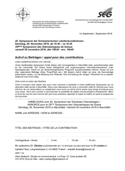 Aufruf zu Beiträgen / appel pour des contributions