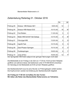 Zeiteinteilung Reitertag 01. Oktober 2016