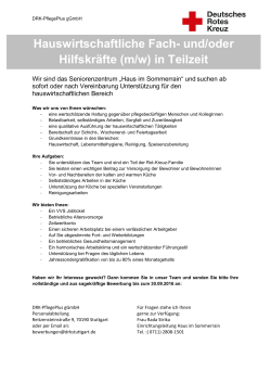 Hauswirtschaftliche Fach- und/oder Hilfskr&auml;fte (m/w