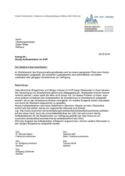 Herrn Oberb&uuml;rgermeister Dieter Reiter Rathaus 29.09.2016