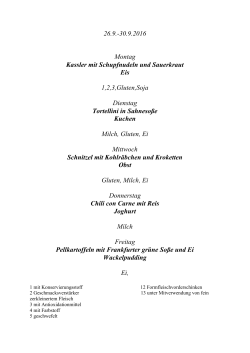 26.9.-30.9.2016 Montag Kassler mit Schupfnudeln und Sauerkraut