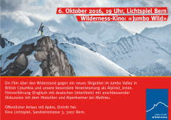 6. Oktober 2016, 19 Uhr, Lichtspiel Bern Wilderness