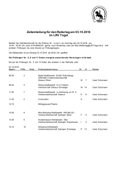 Zeiteinteilung für den Reitertag am 03.10.2016 im LRV Tegel