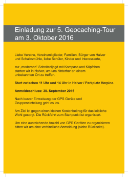 Einladung zur 5. Geocaching-Tour am 3. Oktober