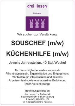 SOUSCHEF (m/w) KÜCHENHILFE (m/w)