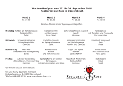 Wochen-Menüplan vom 27. bis 30. September 2016 Restaurant zur