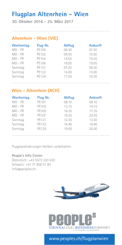 Winterflugplan Altenrhein-Wien / 30.10.2016