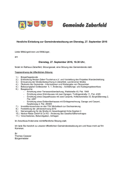 Herzliche Einladung zur Gemeinderatssitzung am