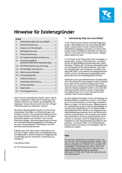 Hinweise für Existenzgründer