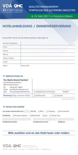 hotelanmeldung / zimmerreservierung - VDA-QMC