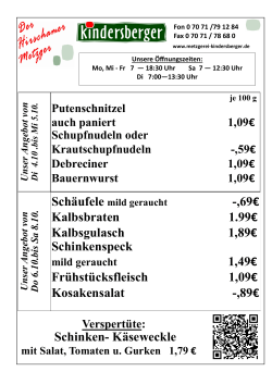 Angebote von 4.10. - Metzgerei Kindersberger