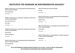 RESTPLÄTZE FÜR SEMINARE IM WINTERSEMESTER 2016/2017