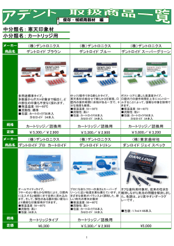 中分類名： 小分類名： 寒天印象材 カートリッジ用