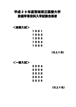 平成29年度茨城県立医療大学 助産学専攻科入学試験合格者