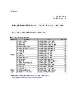 特設公衆電話(無料)の開設状況について （2016 年 9 月 28