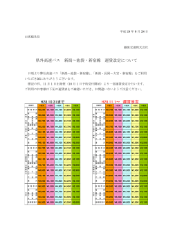 県外高速バス 新潟～池袋・新宿線 運賃改定について