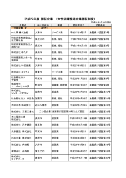 平成27年度 認証企業 （女性活躍推進企業認証制度）