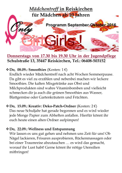 Programm Mädchentreff September - Oktober