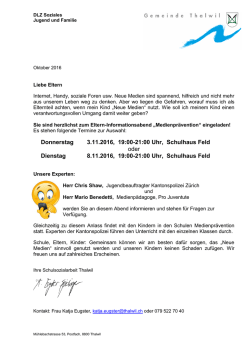 Donnerstag 3.11.2016, 19:00-21:00 Uhr, Schulhaus