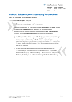 Infoblatt: Zulassungsvoraussetzung Vorpraktikum