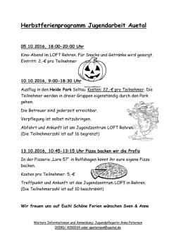 Herbstferienprogramm Jugendarbeit Auetal