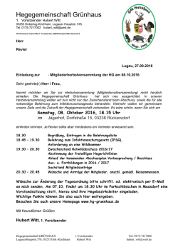 Einladung - Hegegemeinschaft Gr&uuml;nhaus