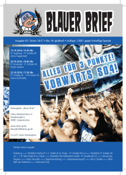 Herausgeber &bdquo;Blauer Brief&ldquo;: Ultras Gelsenkirchen e.V. Daimlerstra&szlig;e
