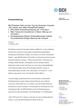 Pressemitteilung, Tag der Deutschen Industrie, 6. Oktober 2016