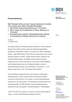 Pressemitteilung, Tag der Deutschen Industrie, 6. Oktober 2016