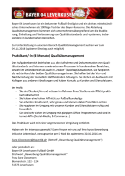 Praktikant/-in (6 Monate) Qualitätsmanagement