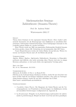 Mathematisches Seminar: Zahlentheorie (Iwasawa