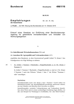 Bundesrat 496/1/16 Empfehlungen