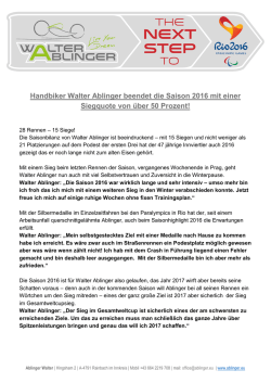 Handbiker Walter Ablinger beendet die Saison 2016 mit einer