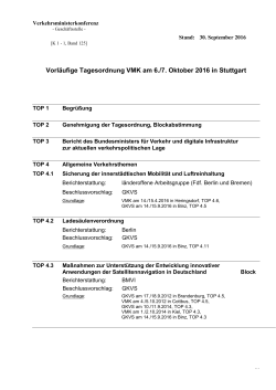Vorläufige Tagesordnung VMK am 6./7. Oktober 2016 in Stuttgart