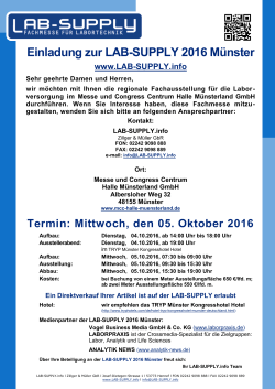 LAB-SUPPLY 2016 Münster, 05.10.2016 von 9:30 bis 15:30 Uhr, in