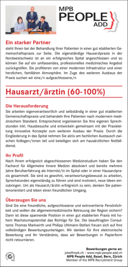 Hausarzt/&auml;rztin (60-100%)