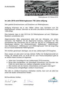 Im Jahr 2019 wird Referinghausen 750 Jahre alt/jung