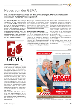 Neuigkeiten von der GEMA - Badischer Sportbund Freiburg