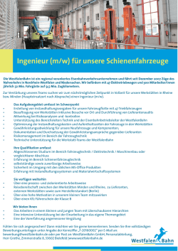 Ingenieur (m/w) f&uuml;r unsere Schienenfahrzeuge