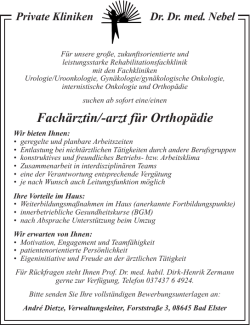 Fachärztin/-arzt für Orthopädie - Weserland
