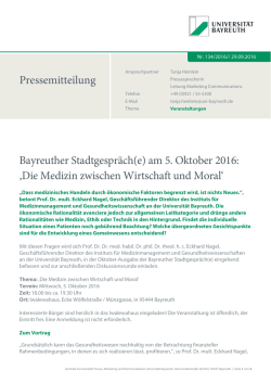 Pressemitteilung Bayreuther Stadtgespräch(e) am 5. Oktober 2016