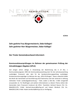 Newsletter August 2016 - Tiroler Gemeindeverband