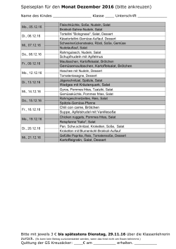 Speiseplan für den Monat Dezember 2016 (bitte ankreuzen)