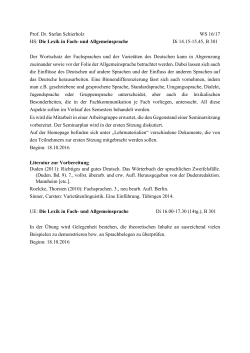 Prof. Dr. Stefan Schierholz WS 16/17 HS: Die Lexik in Fach